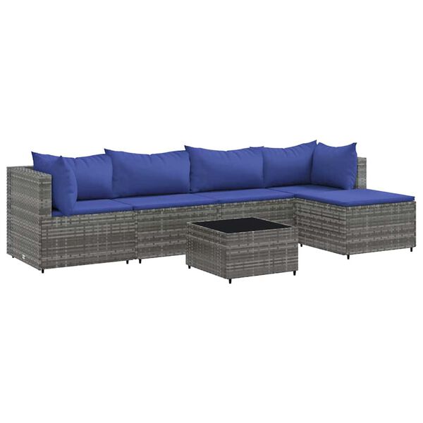 vidaXL 5 Piece Garden Lounge Set with Cushions Grey Poly Rattan