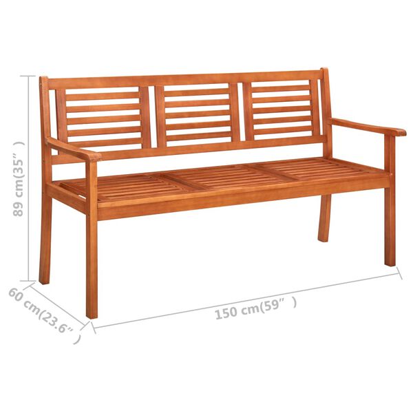vidaXL 3-Seater Garden Bench 150 cm Solid Eucalyptus Wood