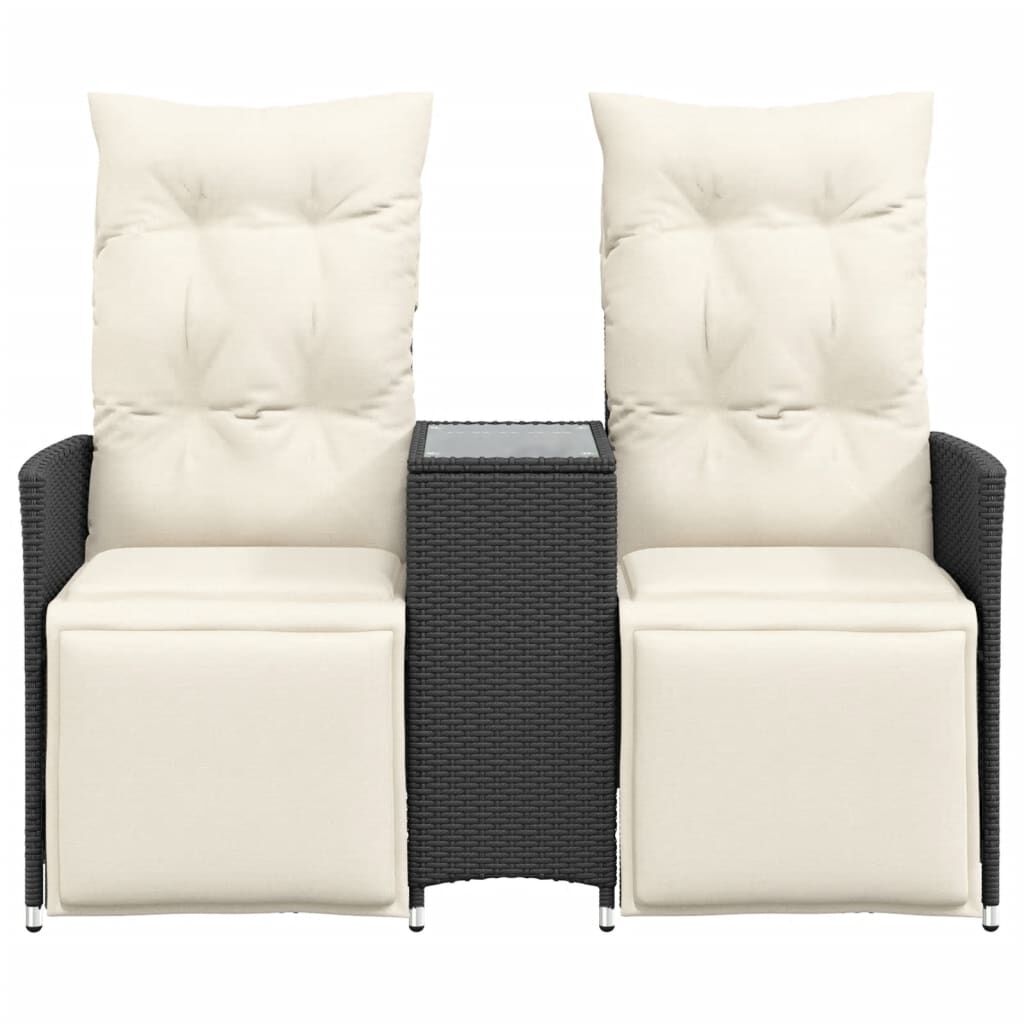 vidaXL Reclining Garden Sofa 2-Seater with Table Black Poly Rattan