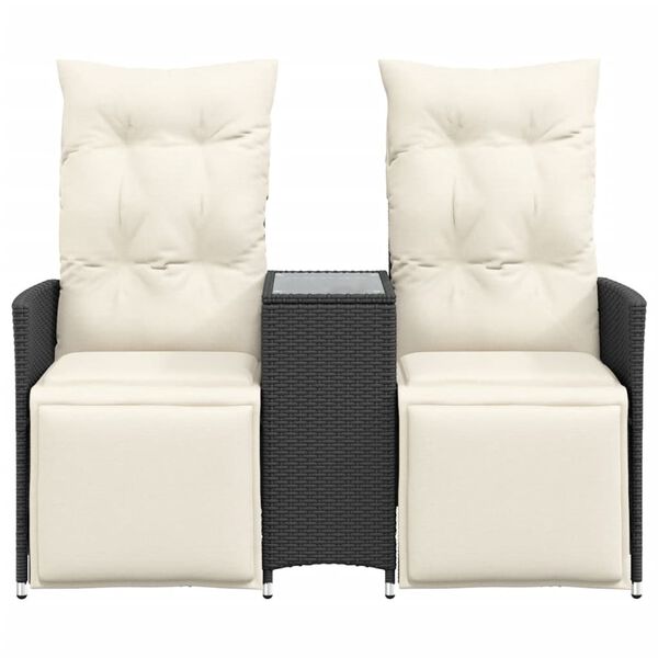 vidaXL Reclining Garden Sofa 2-Seater with Table Black Poly Rattan