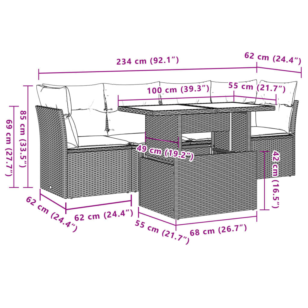 vidaXL 5 Piece Garden Sofa Set with Cushions Grey Poly Rattan