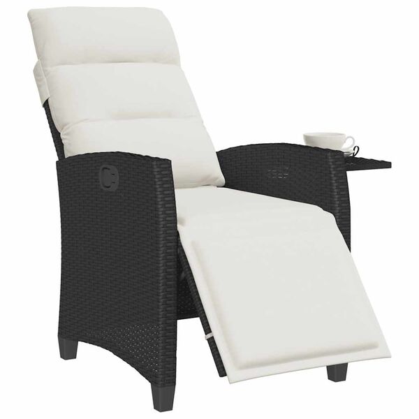 vidaXL Reclining Garden Chair with Side Table Black Poly Rattan