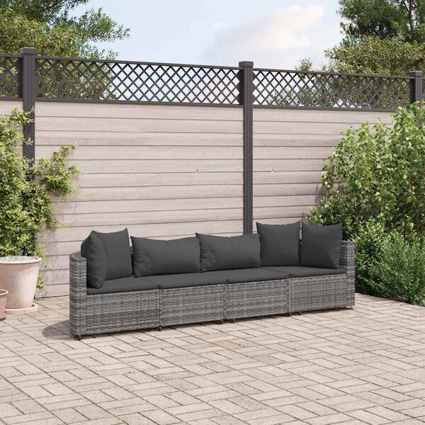 vidaXL 4 Piece Garden Sofa Set with Cushions Grey Poly Rattan
