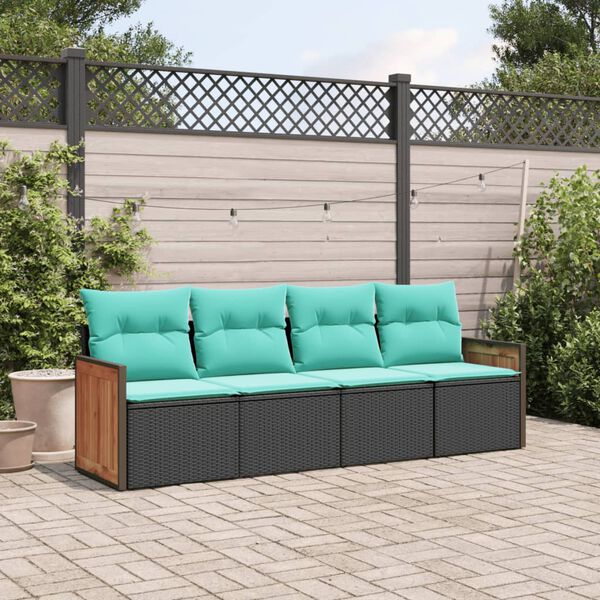 vidaXL 4 Piece Garden Sofa Set with Cushions Black Poly Rattan