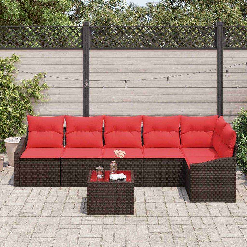 vidaXL 7 Piece Garden Sofa Set with Cushions Brown Poly Rattan