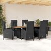 vidaXL 7 Piece Garden Dining Set with Cushions Black Poly Rattan