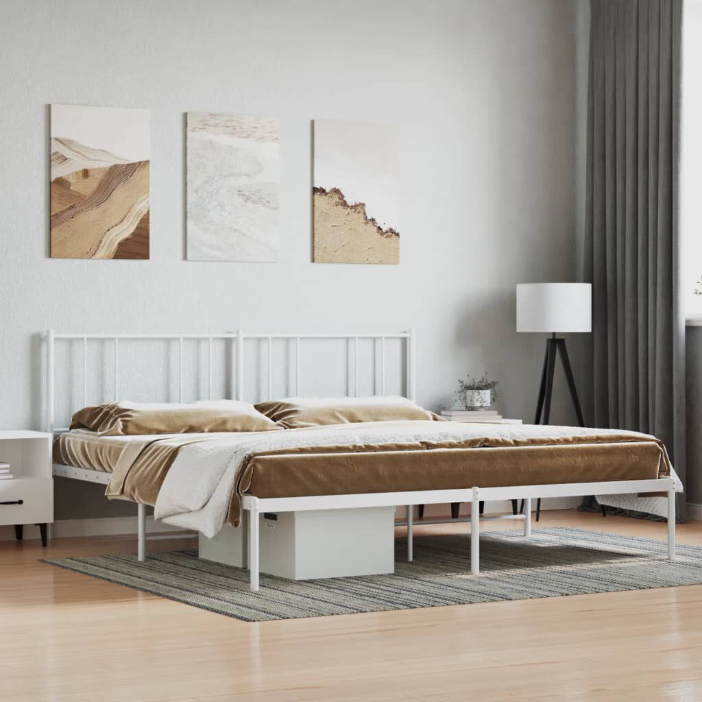vidaXL Metal Bed Frame without Mattress with Headboard White 183x213cm