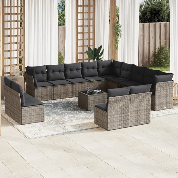 vidaXL 14 Piece Garden Sofa Set with Cushions Grey Poly Rattan