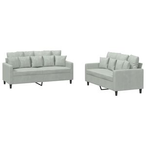 vidaXL 2 Piece Sofa Set with Cushions Light Grey Velvet