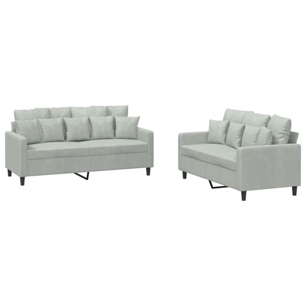 vidaXL 2 Piece Sofa Set with Cushions Light Grey Velvet