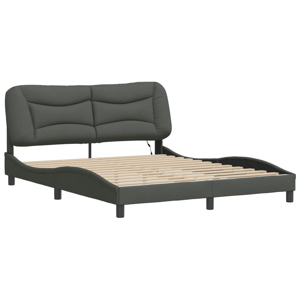 vidaXL Bed Frame with LED without Mattress Dark Grey 152x203 cm Queen Fabric