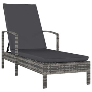 vidaXL Sun Lounger with Armrests Poly Rattan Grey
