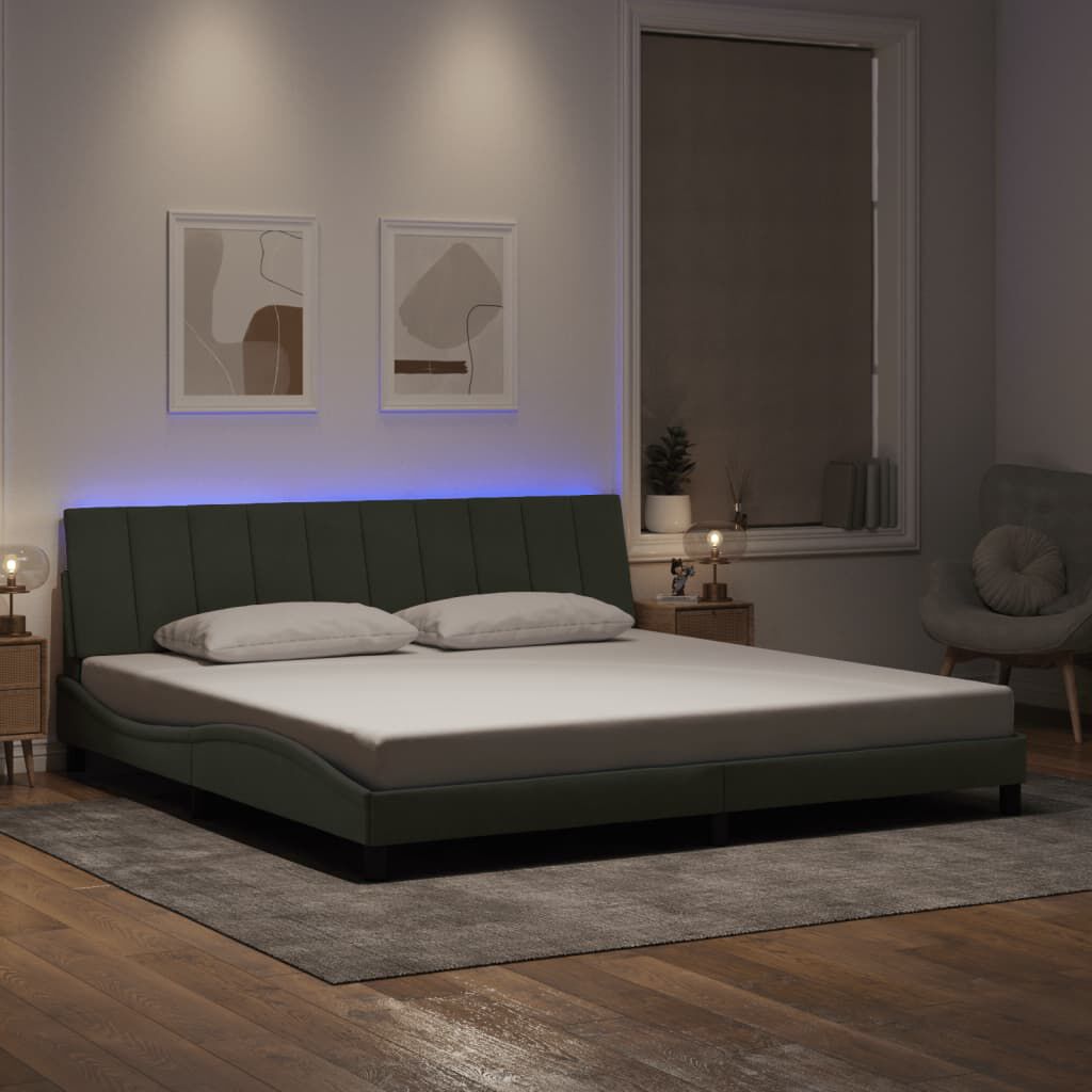 vidaXL Bed Frame with LED without Mattress Light Grey 193x203 cm Velvet