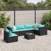 vidaXL 7 Piece Garden Lounge Set with Cushions Black Poly Rattan