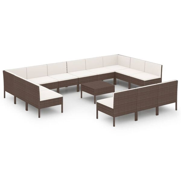 vidaXL 14 Piece Garden Lounge Set with Cushions Poly Rattan Brown