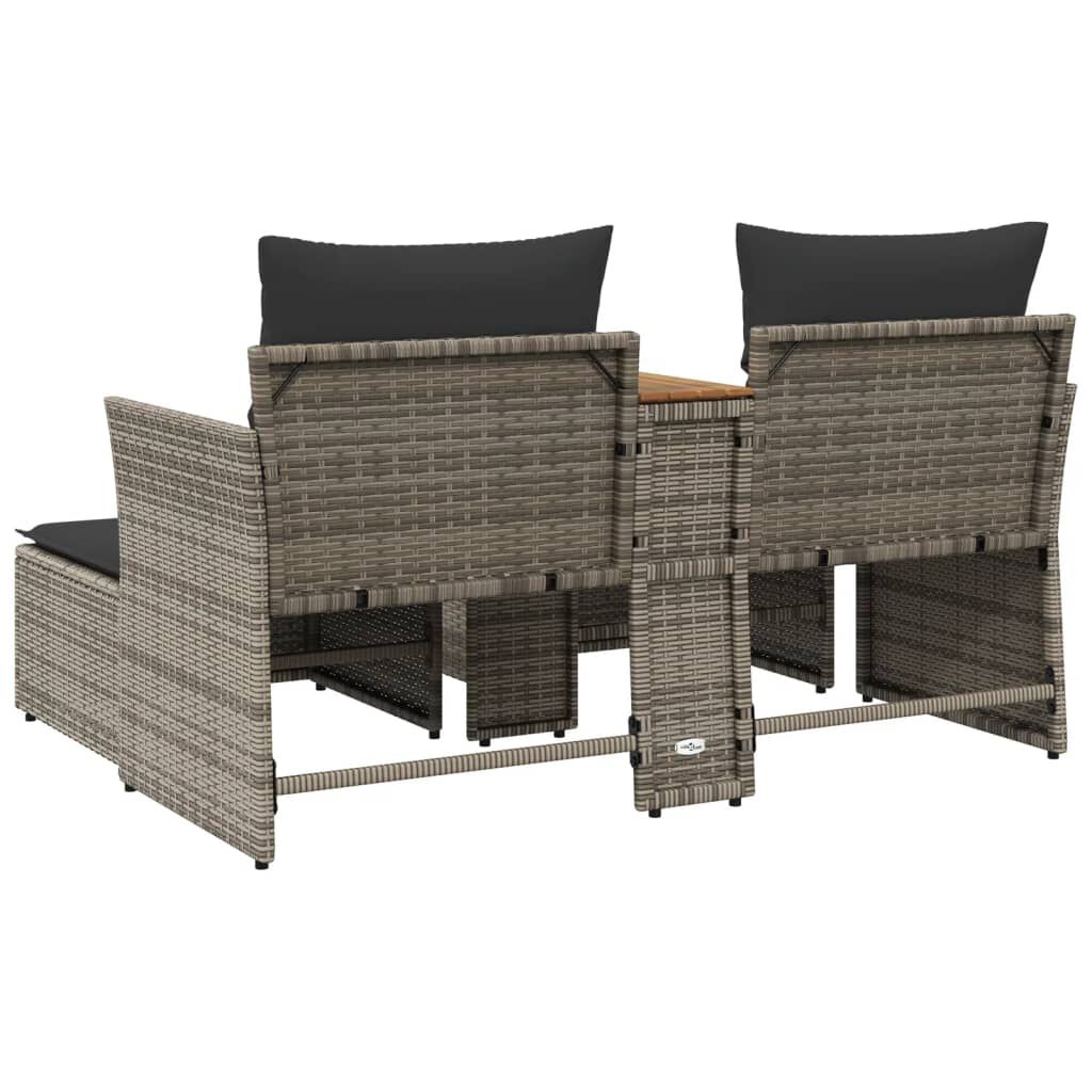 vidaXL Garden Sofa 2-Seater with Stools Grey Poly Rattan