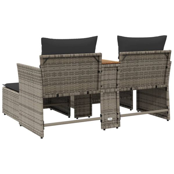 vidaXL Garden Sofa 2-Seater with Stools Grey Poly Rattan