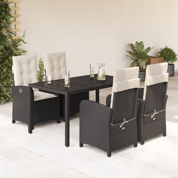 vidaXL 5 Piece Garden Dining Set with Cushions Black Poly Rattan