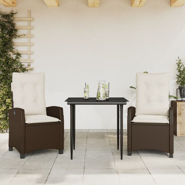 vidaXL 9 Piece Garden Dining Set with Cushions Brown Poly Rattan