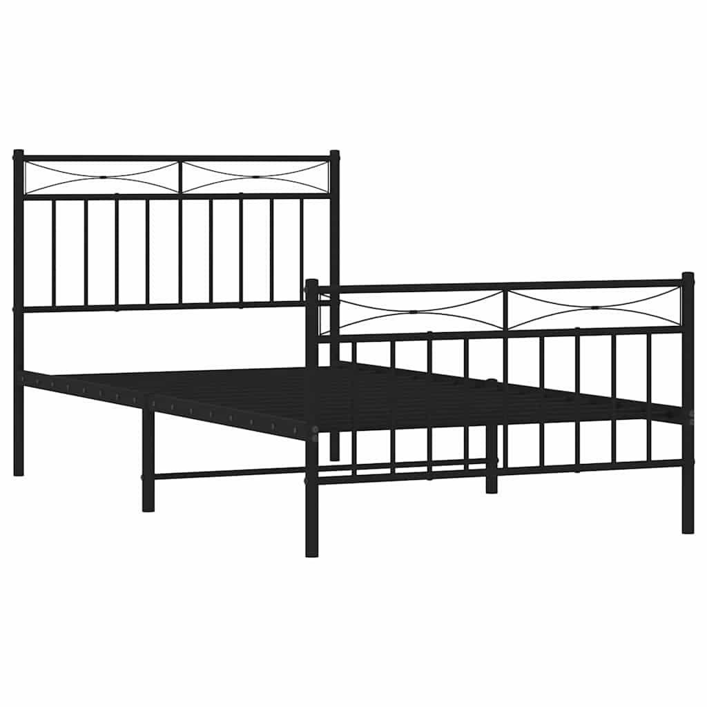 vidaXL Metal Bed Frame without Mattress with Footboard Black 100x190cm