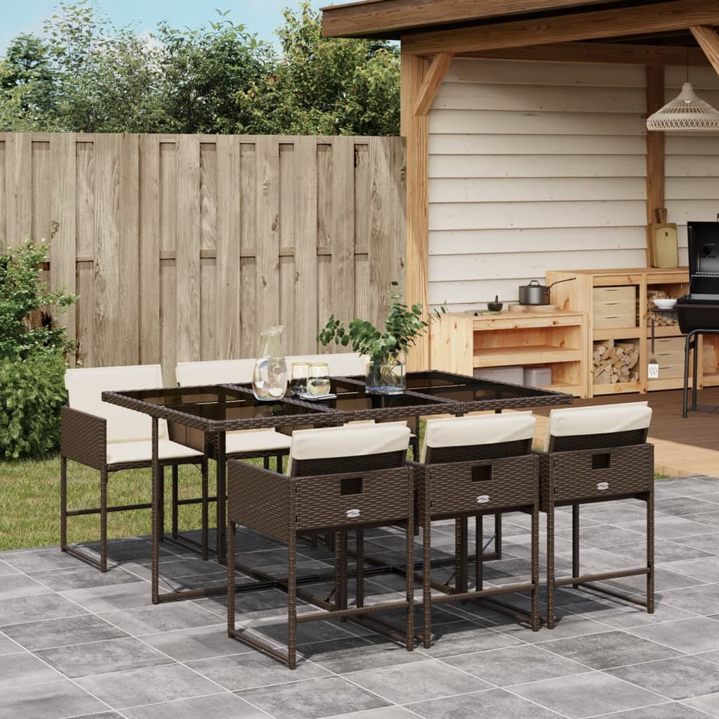 vidaXL 7 Piece Garden Dining Set with Cushions Brown Poly Rattan