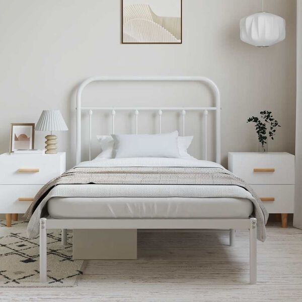 vidaXL Metal Bed Frame without Mattress with Headboard White 100x190cm