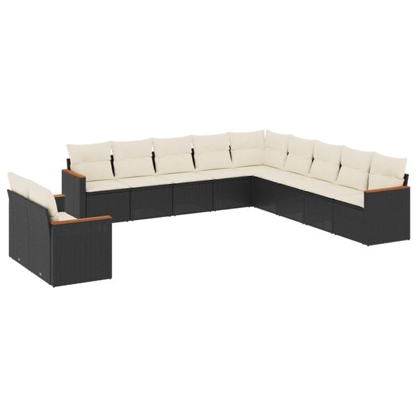 vidaXL 11 Piece Garden Sofa Set with Cushions Black Poly Rattan
