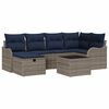 vidaXL Garden Sofa Set with Cushion 7 pcs Grey and Navy Poly Rattan