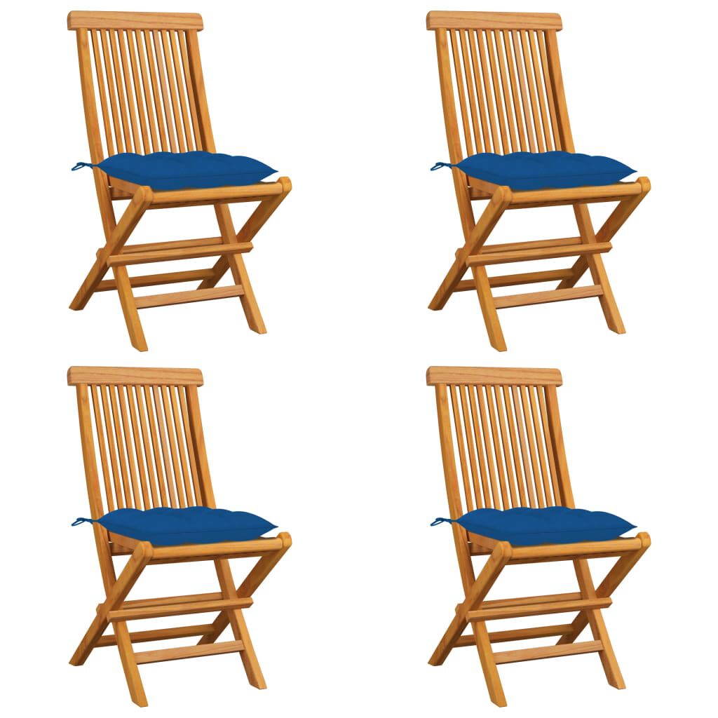 vidaXL Garden Chairs with Blue Cushions 4 pcs Solid Teak Wood
