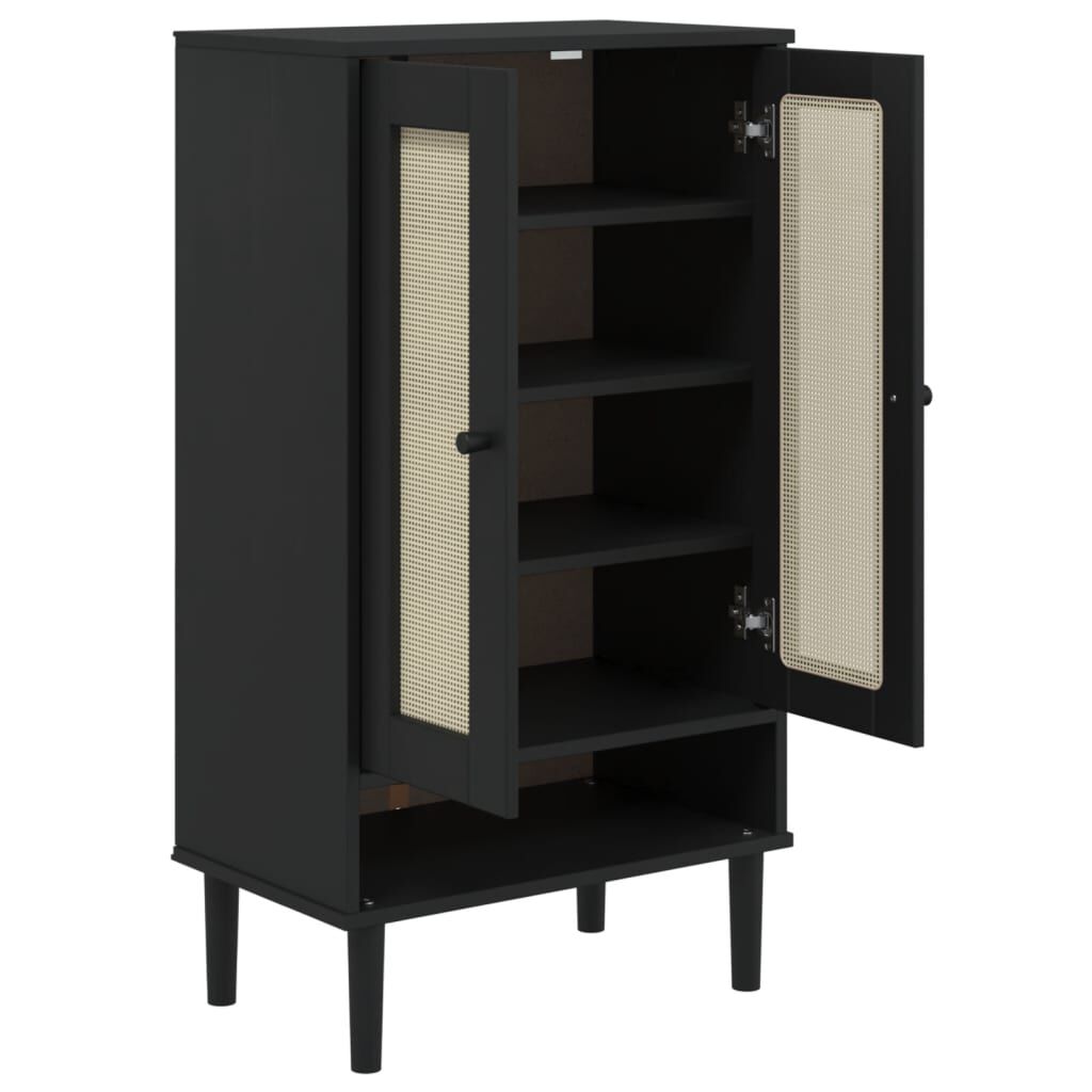 vidaXL Shoe Cabinet SENJA Rattan Look Black 59.5x35x107 cm Solid Wood