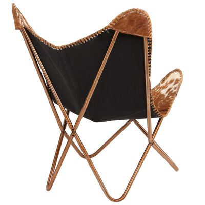 vidaXL Butterfly Chair Brown and White Genuine Goat Leather