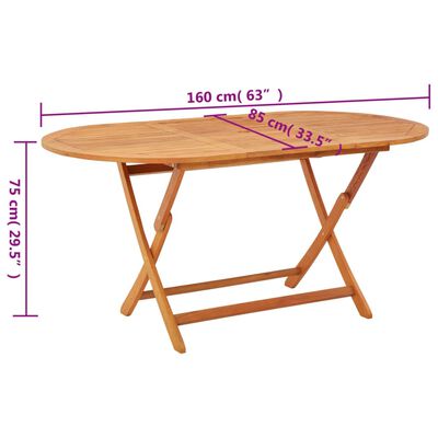 vidaXL Folding Garden Table 160x85x75 cm Solid Eucalyptus Wood