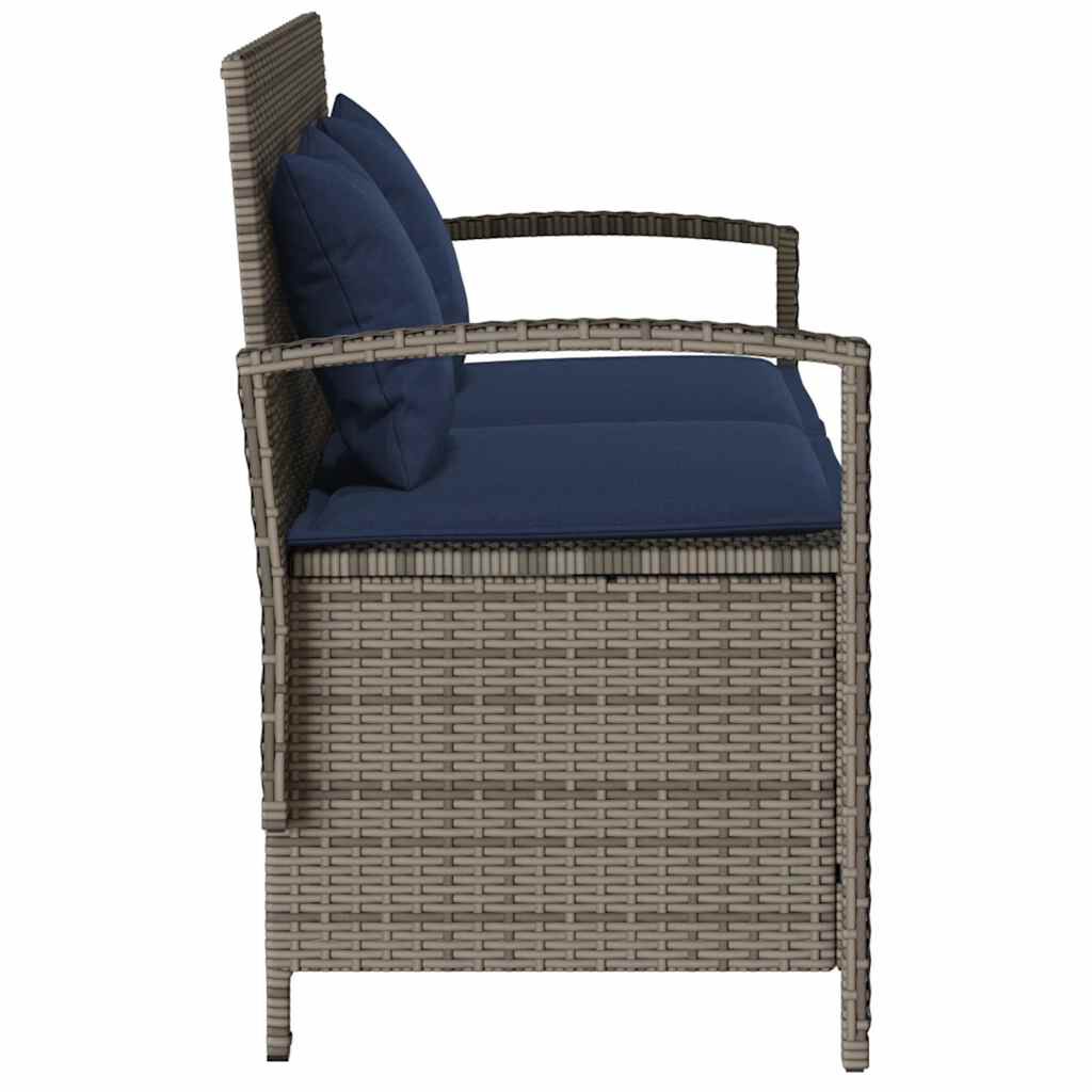 vidaXL Garden Storage Bench with Cushion Grey Poly Rattan