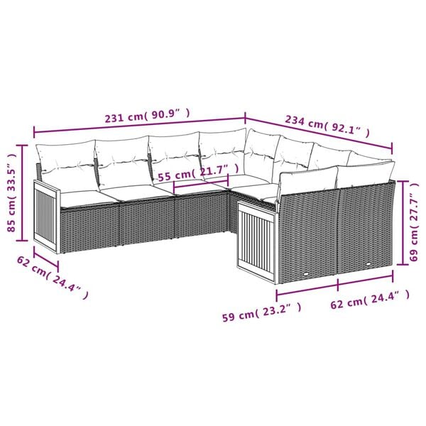 vidaXL 8 Piece Garden Sofa Set with Cushions Black Poly Rattan