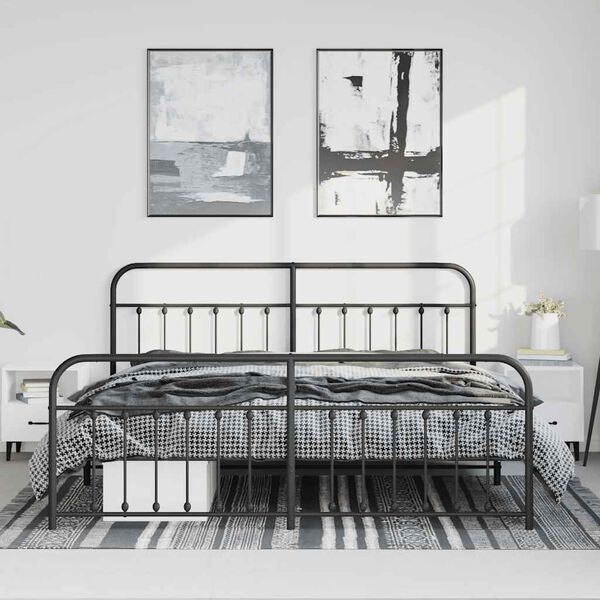 vidaXL Metal Bed Frame without Mattress with Footboard Black 183x213cm