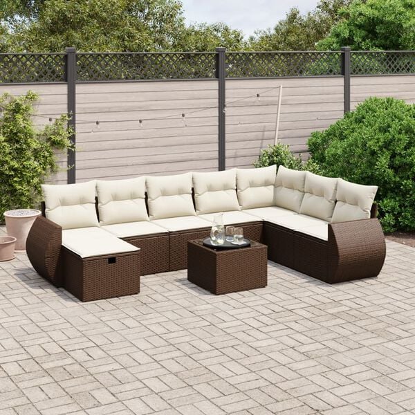 vidaXL 8 Piece Garden Sofa Set with Cushions Brown Poly Rattan