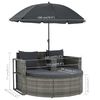 vidaXL 2 Seater Garden Sofa with Cushions and Parasol Grey Poly Rattan