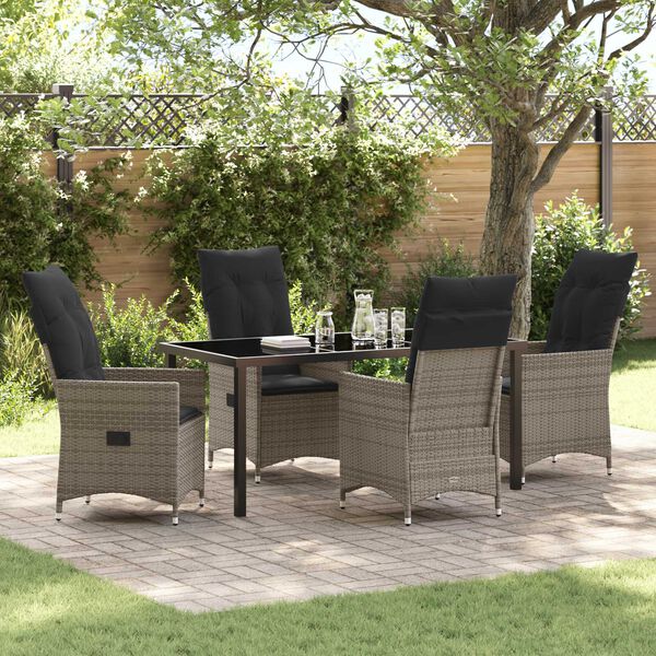 vidaXL Garden Dining Set with Cushion 5 pcs Grey Poly Rattan