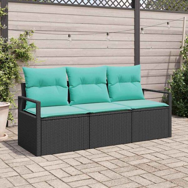 vidaXL Garden Sofa Set 3 pcs Black and Turquoise Poly Rattan