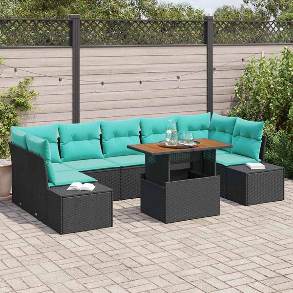 vidaXL Garden Dining Set with Cushion 8 pcs Black and Teal
