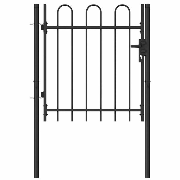 vidaXL Fence Gate Single Door with Arched Top Steel 1x1 m Black