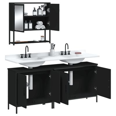 vidaXL 3 Piece Bathroom Furniture Set Black Engineered Wood