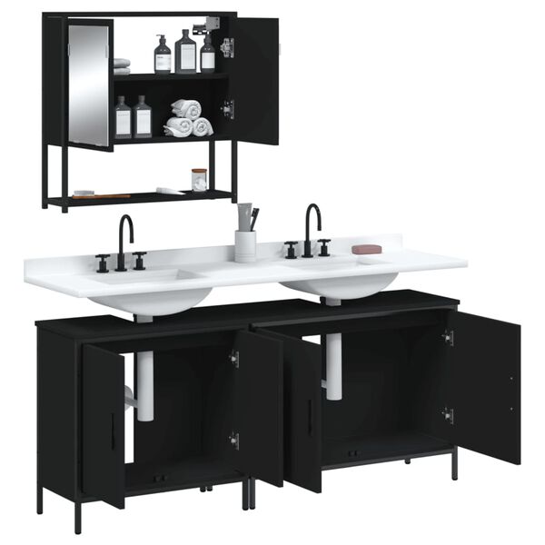 vidaXL 3 Piece Bathroom Furniture Set Black Engineered Wood