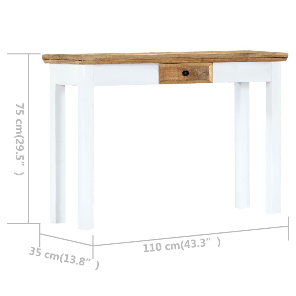 vidaXL Console Table White and Brown 110x35x75 cm Solid Mango Wood