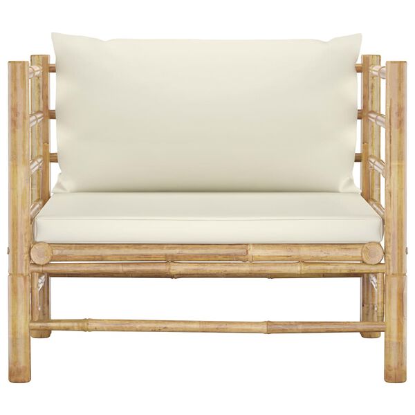 vidaXL Garden Sofa with Cream White Cushions Bamboo