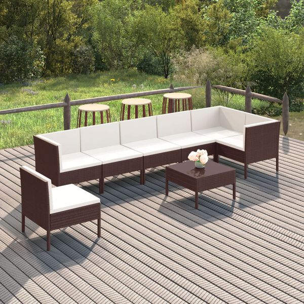 vidaXL 8 Piece Garden Lounge Set with Cushions Poly Rattan Brown