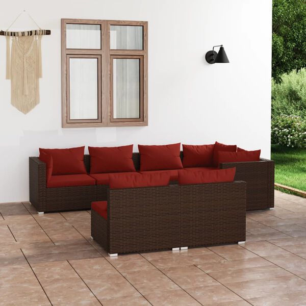 vidaXL 7 Piece Garden Lounge Set with Cushions Brown Poly Rattan