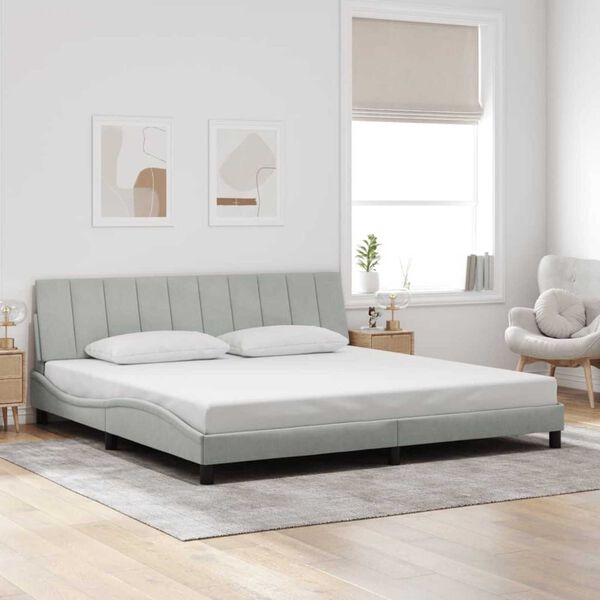 vidaXL Bed Frame with LED without Mattress "Hanko" Light Grey 193x203 cm Velvet