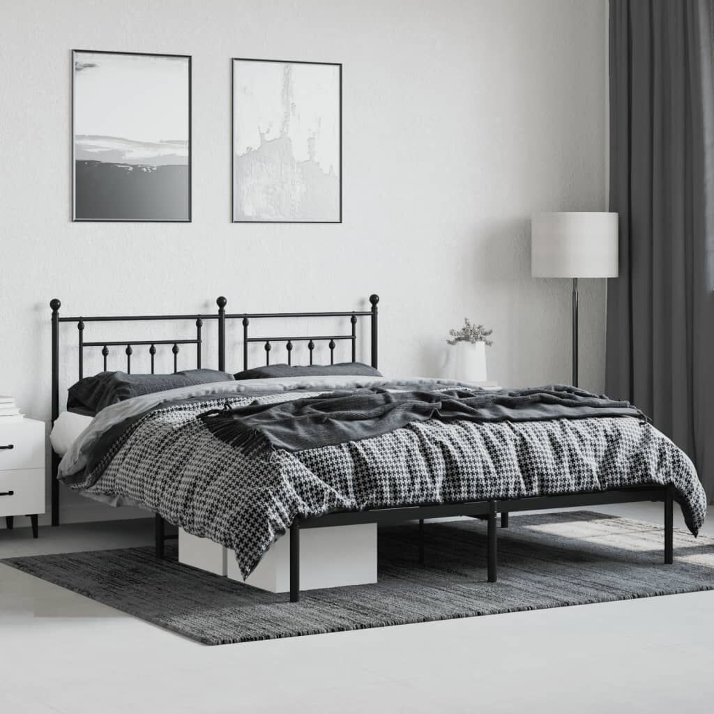 vidaXL Metal Bed Frame without Mattress with Headboard Black 183x213cm