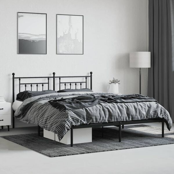 vidaXL Metal Bed Frame without Mattress with Headboard Black 183x213cm